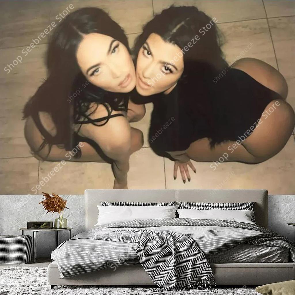 Megan Fox and Kourtney Karda-Shian Poster Tapestry for Psychedelic Art Mystic Kawaii Room Decor Mandala Yoga Mat Picnic Carpet