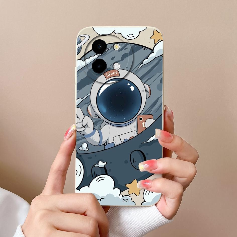 Phone Cover For Vivo Y200i Y38 Y28 T3x Bumper Lovely Pilot Astronaut Case Camera Protection Matte Liquid Soft Silicone Anti Drop Housing For Vivo Capa
