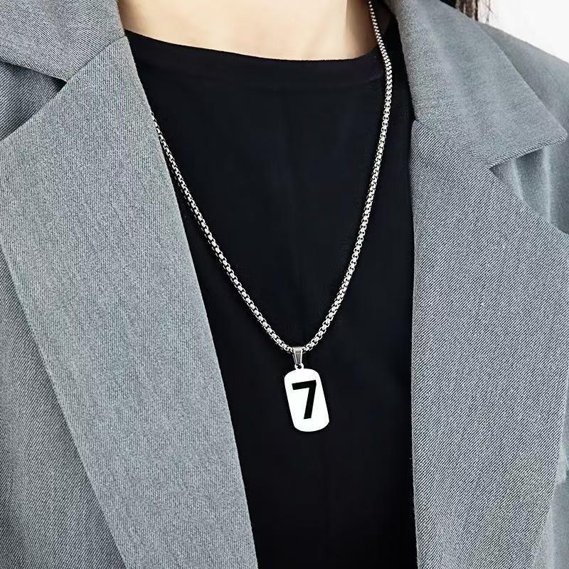 Lucky 7 Stainless Steel Unisex Necklace: Versatile Simple Harajuku Style, Titanium Chain, Fade-Resistant