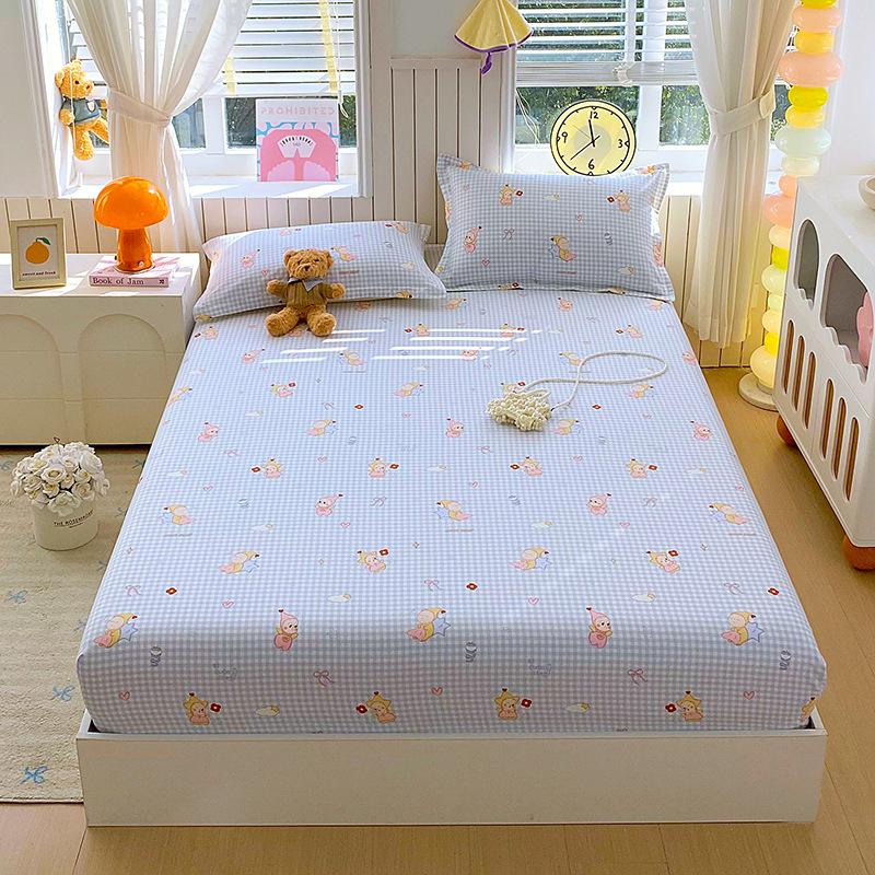 Pure Cotton Printed Single Bed Sheet Set - Fitted Sheet, Protective Cover, Pad Cover (3 Pieces)