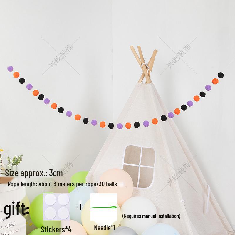 Children’s Room Pompon Bunting Decoration - Birthday Party Tent Backdrop Ornament
