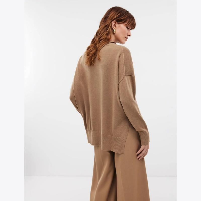 Qooth Sweater Women Winter Knitted Turtleneck Sweater Oversize Casual Soft Split Hem High Neck Long Sleeve Pullover Jumper QT2751