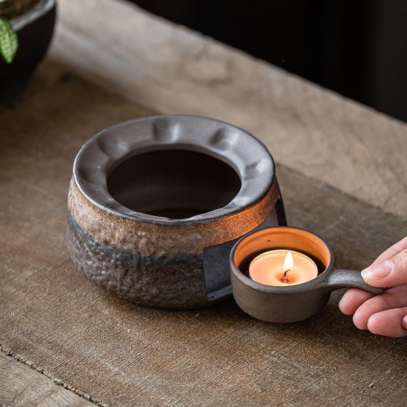 Vintage Japanese Style Rustic Ceramic Tea Kettle / Heating Base - Portable Handle Teapot for Home Use