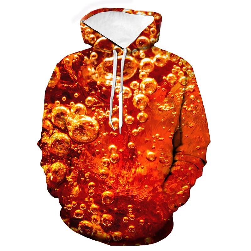 Men's Hooded Sweatshirt with Beer Bubble Pattern, Daily Casual Retro Long Sleeved Hooded Vacation Sports