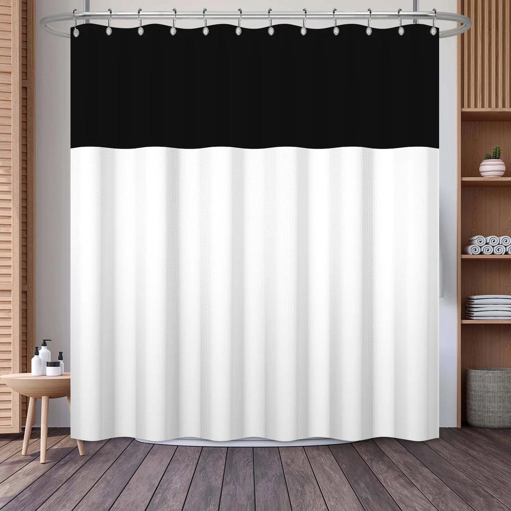 Waffle Shower Curtains Modern Hotel Style Striped Geometric Pattern Bath Decor Waterproof Polyester Bathroom Curtain with Hooks