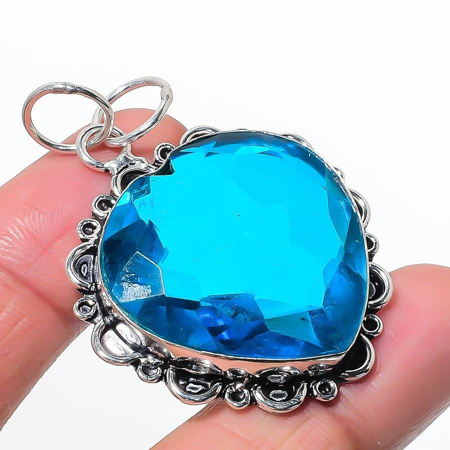 Natural Blue Topaz Gemastone 925 Sterling Silver Jewelry Pendant 2.09 AP-14462