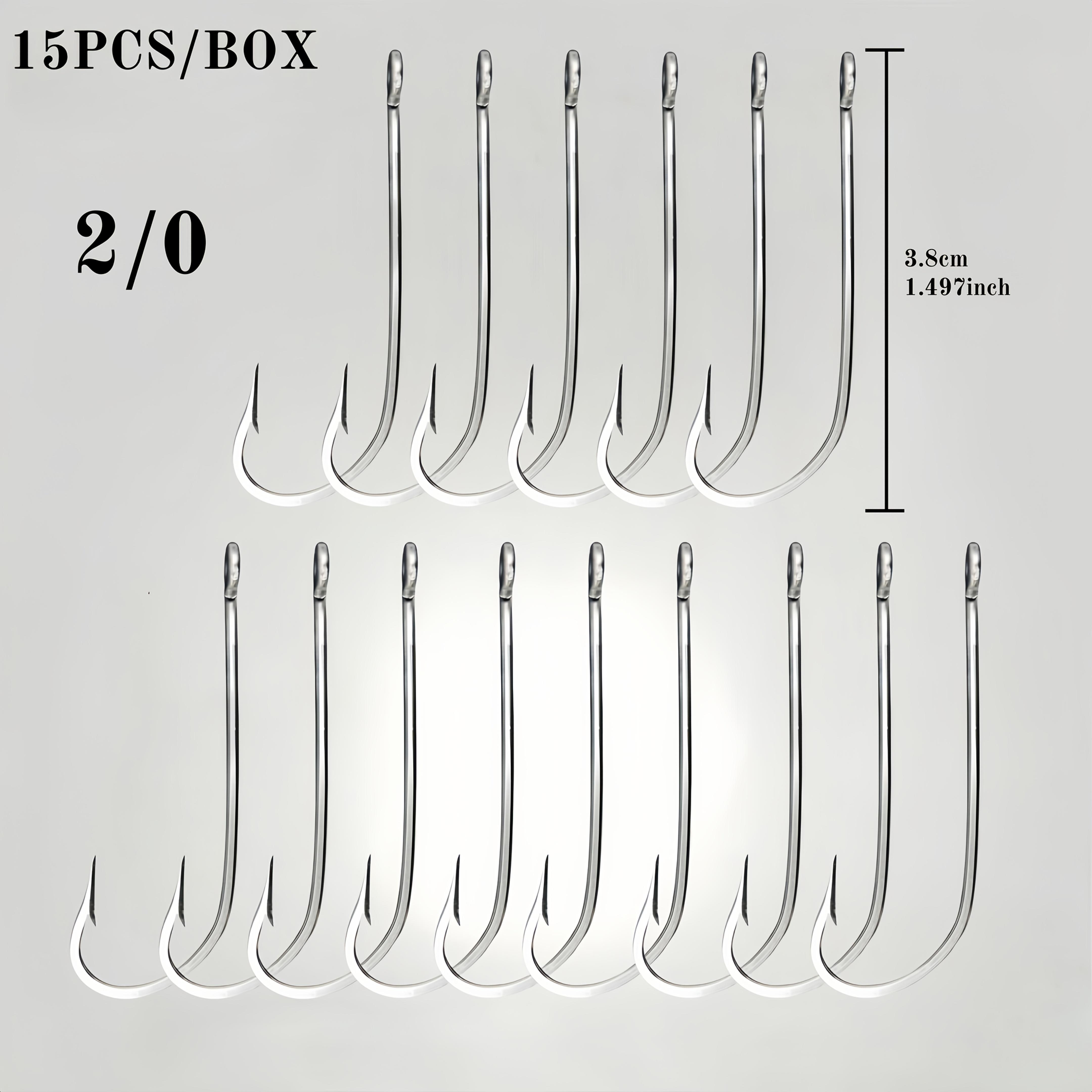15 Pcs/Box---34007 Stainless Steel Long Shank Fishing Hooks with Barbs, Ringed Eye Saltwater Hooks for Sea Bass, Black Fish, and Trolling Fishing