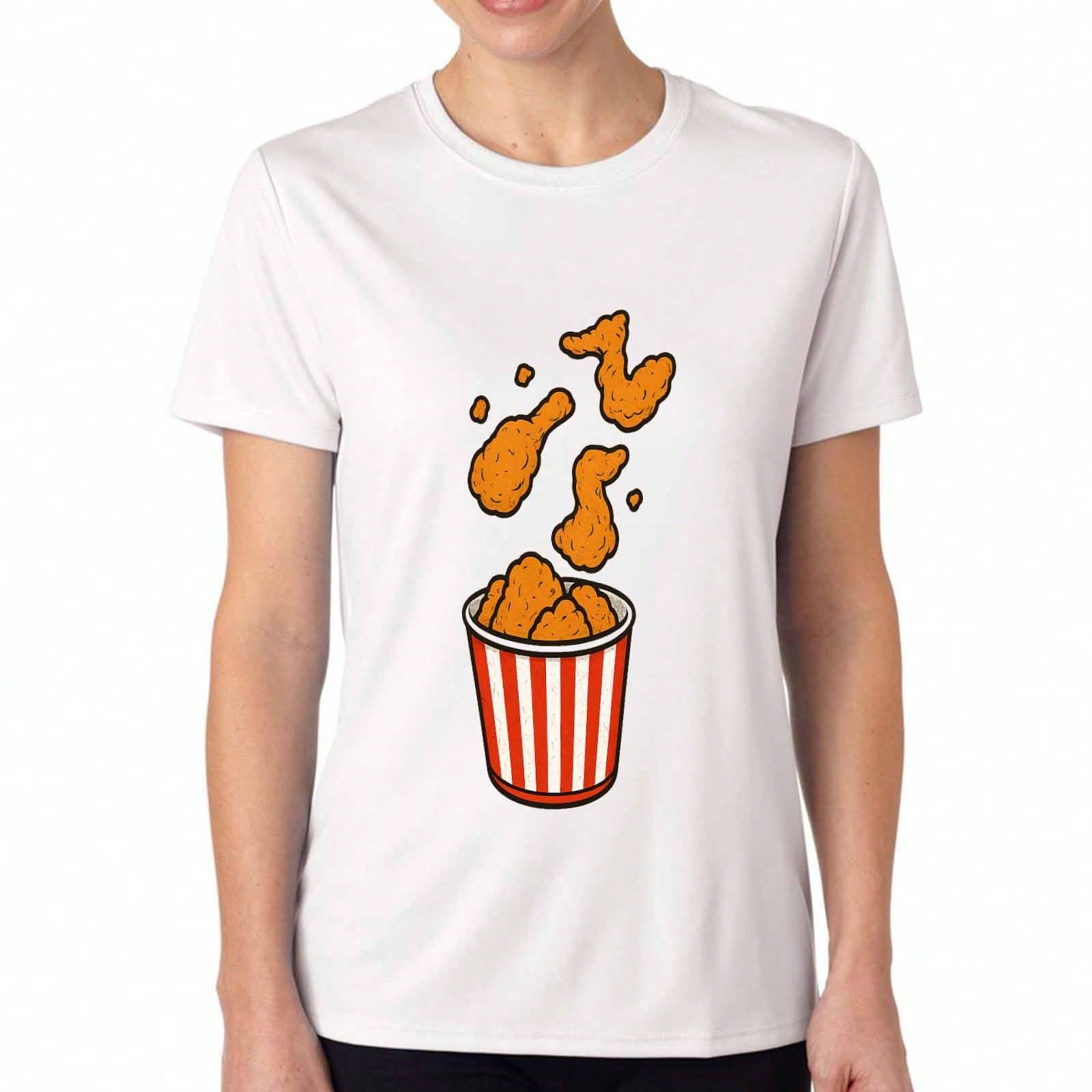 Flying Fried Chicken Bucket unisex s Cotton T Shirt,Pure Cotton High Quality Print,Durable,Casual Fashion.Delicious Fried Chicken Bucket Graphic Desig S разноцветный