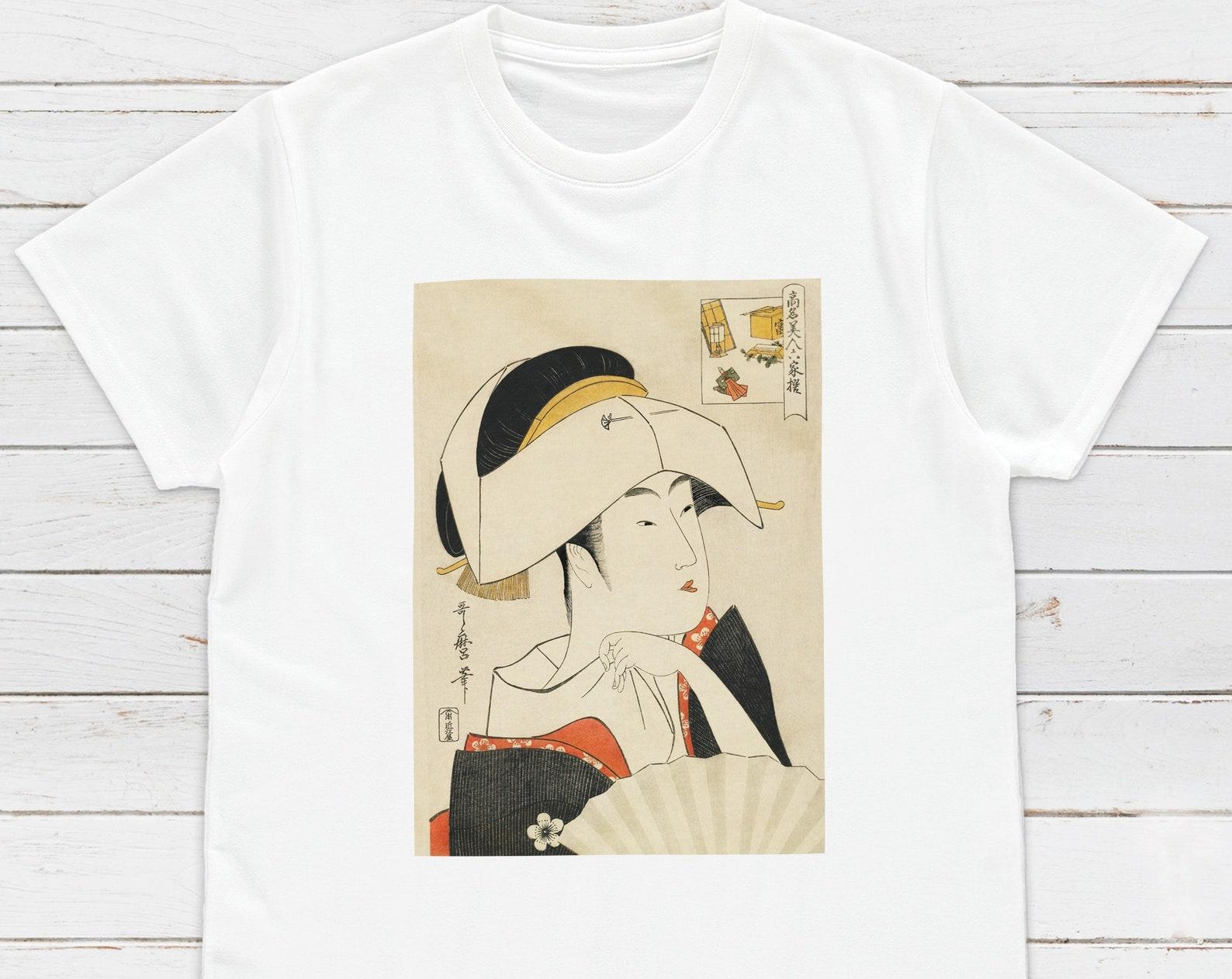 Ukiyo-e T-Shirt: Kitagawa Utamaro Geisha Art, Japanese Woodblock Print Tee S