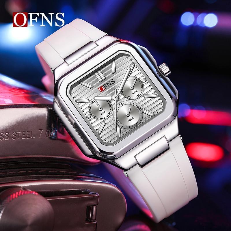 OFNS Herrenuhren Hochwertiges Leder Lässige Quadratische Armbanduhren Kalender Wasserdicht Business Mode Herren Chronograph Uhr