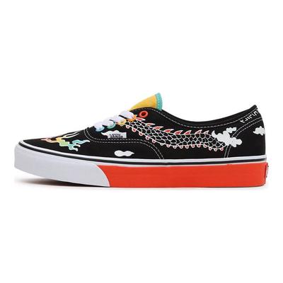 Auténticas Zapatillas de Skate Clásicas Casuales con Estampado de Dragón de Caña Baja Unisex Negro Multicolor VN0A5KRDATB