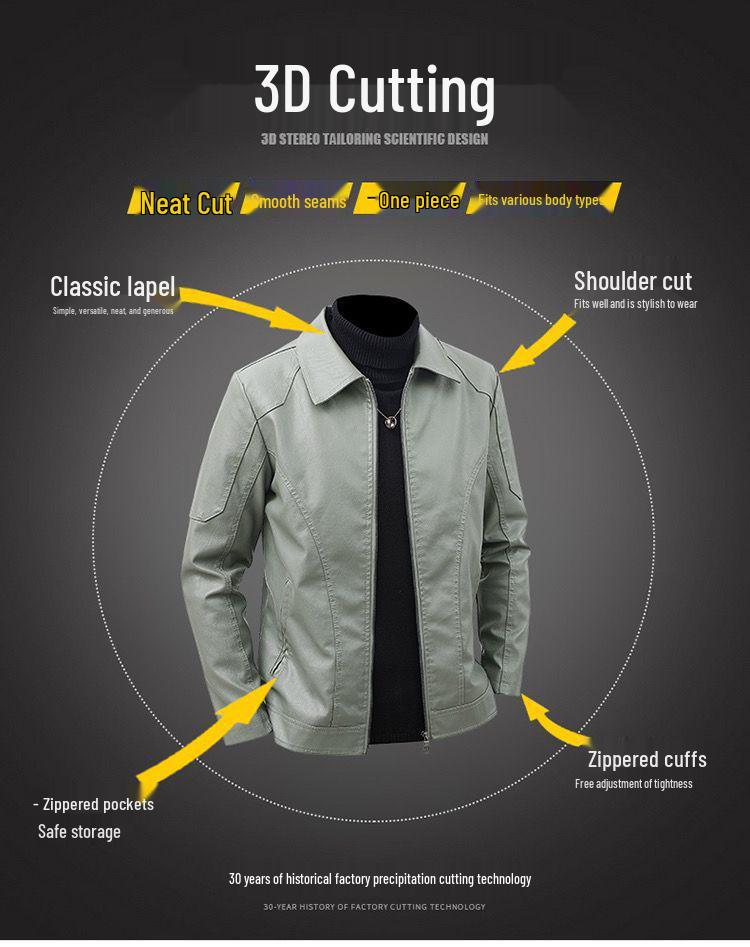 Men’s Slim Fit Leather Jacket with Velvet Lining - Casual Plus Size Lapel Outerwear for Autumn and Winter