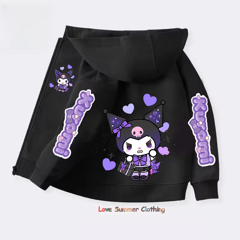 Mikina s kapucí na zip Kawaii Dětská Streetwear Kuromi Dětská Mikina na zip Dětská Mikina Manga Oblečení Dítě Dívka Chlapec Top Mikina