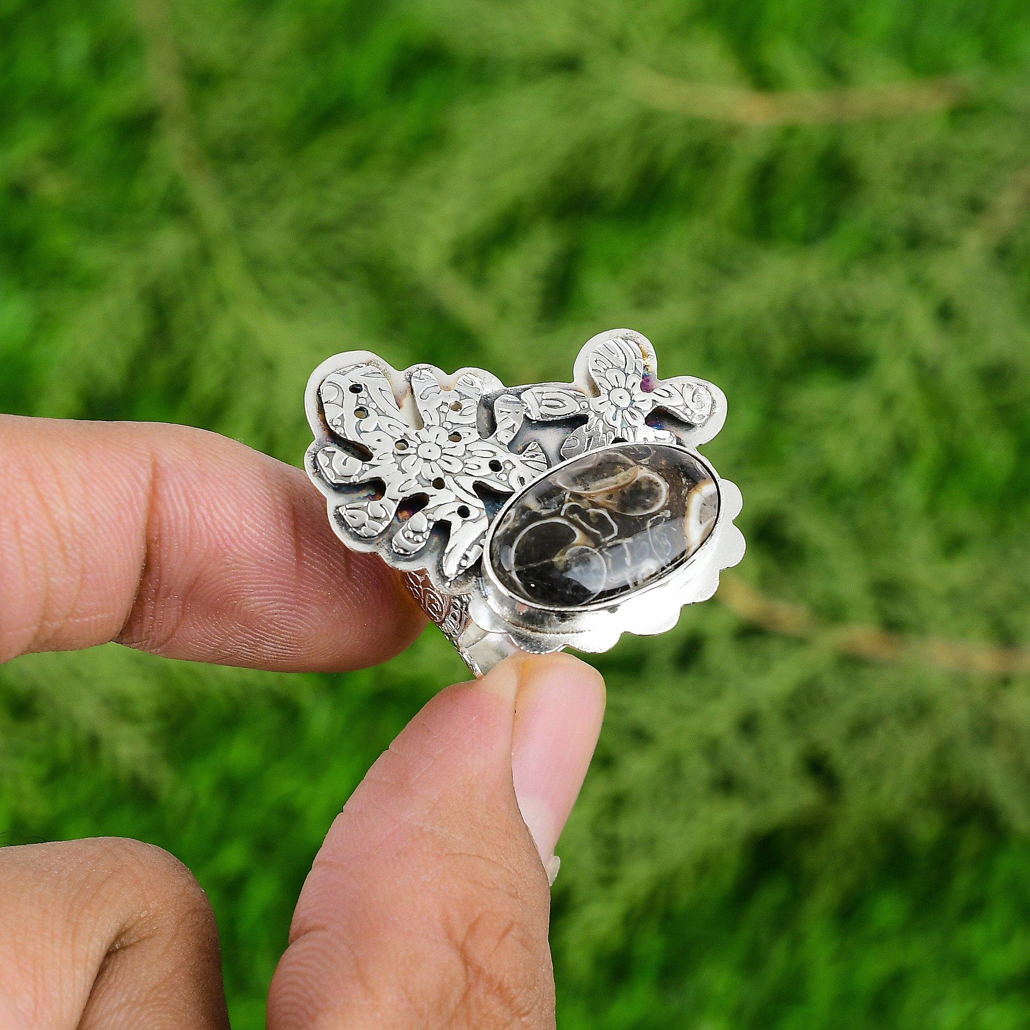 

Подарок для нее Натуральный агат Туррителла Эффектное регулируемое кольцо из серебра 925 пробы Adjustable