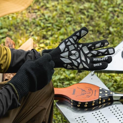 Captain Stag (CAPTAIN STAG) Outdoor Camping BBQ Gloves, Heat-Resistant and Flame-Retardant, with Silicone Grip and Strap, Black, UG-3312