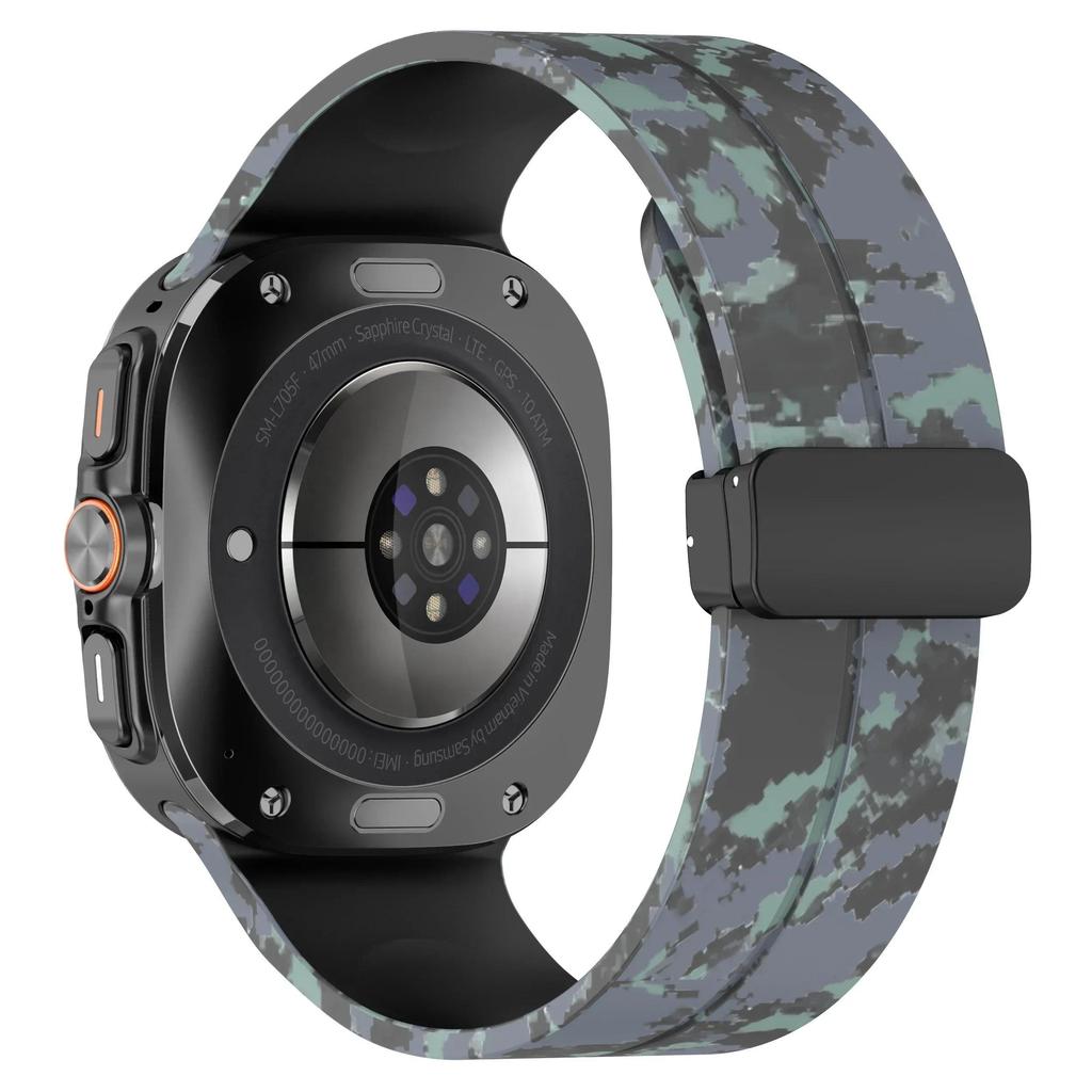 Camouflage Band for Samsung Galaxy Watch Ultra 47mm Silicone Magnetic Bracelet for Galaxy Watch 7 Ultra Replacement Watchband