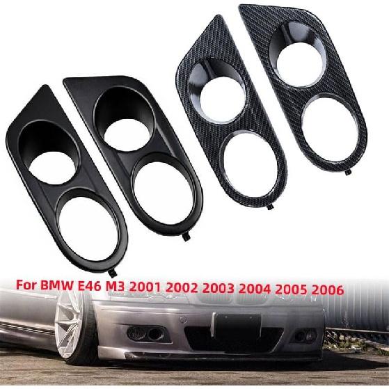 1 Pair For BMW E46 M3 2001 2002 2003 2004 2005 2006 Front Bumper Fog Light Cover Grill Frame Surrounds Air Duct Fog Lamp Hood a(Matte Black)