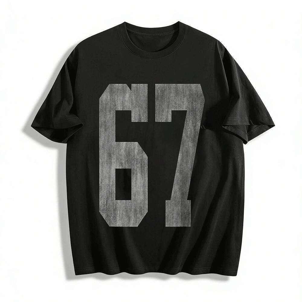 

Vintage Number 67 Print Casual Loose Fit Short Sleeve T-Shirt Pure cotton T-shirt XXS