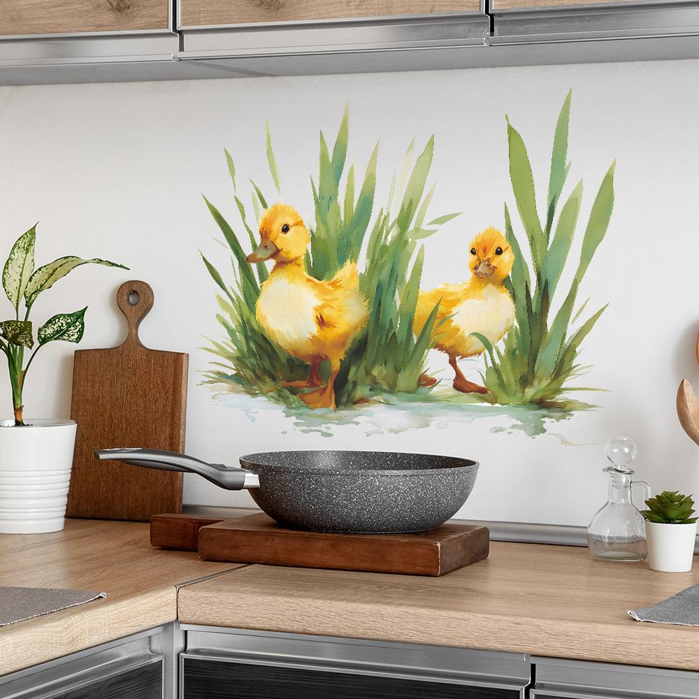 Aquarell Kleine Ente im Gras, Wohnzimmer, Badezimmer, Heimdekoration und Verschönerung Wandaufkleber