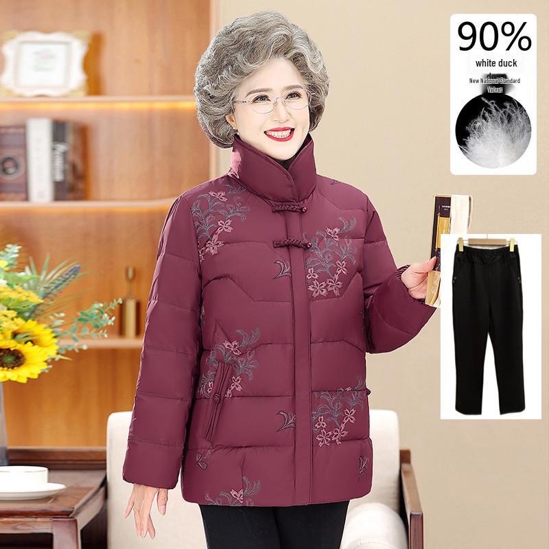 Thickened Short Down Jacket for Elderly Women – Cozy Winter Coat for Grandma
