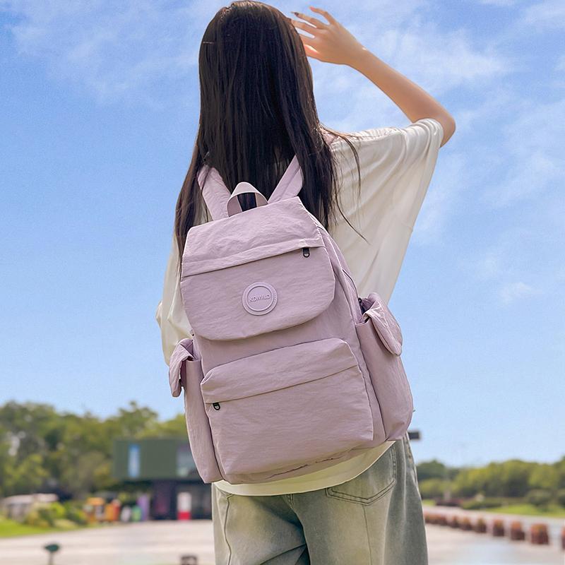 Solid Color Backpack Student Schoolbag Water-repellent Commuter Backpack