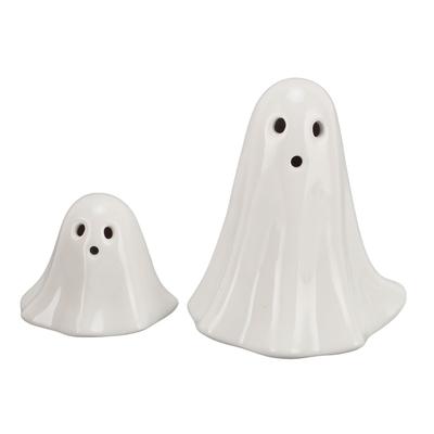 2 Pcs Ghost Night Light Cute Funny Ceramic Light Up Ghost Figurine for Holiday Home Decor