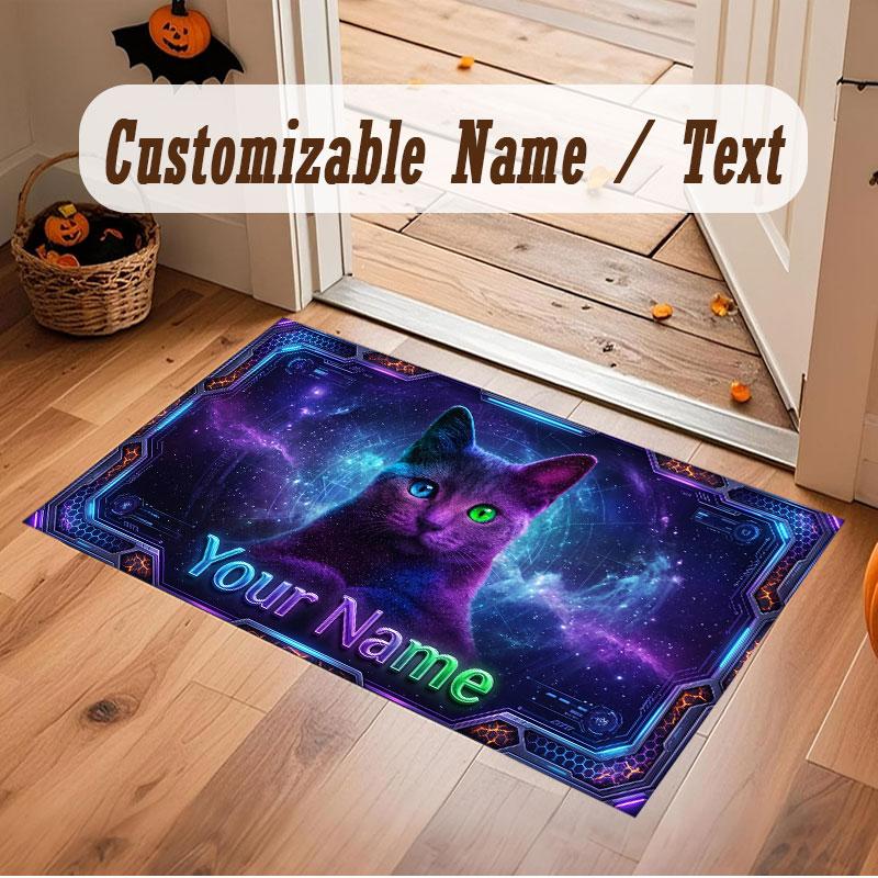 Cat Theme Crystal Velvet Floor Rug Personalized Custom Name Text Warm Carpet Home Decoration