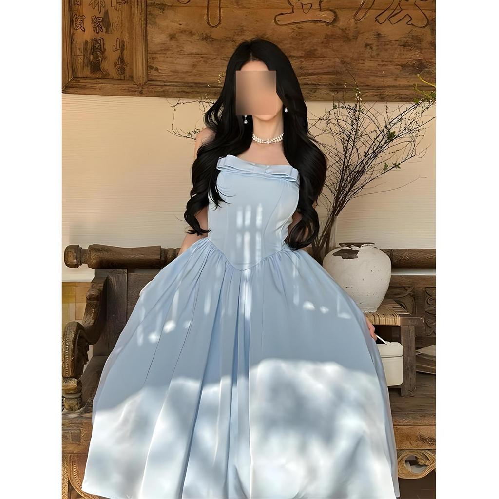 Girly style wear pink bow suspender dress gentle and versatile temperament waist birthday dress dress new