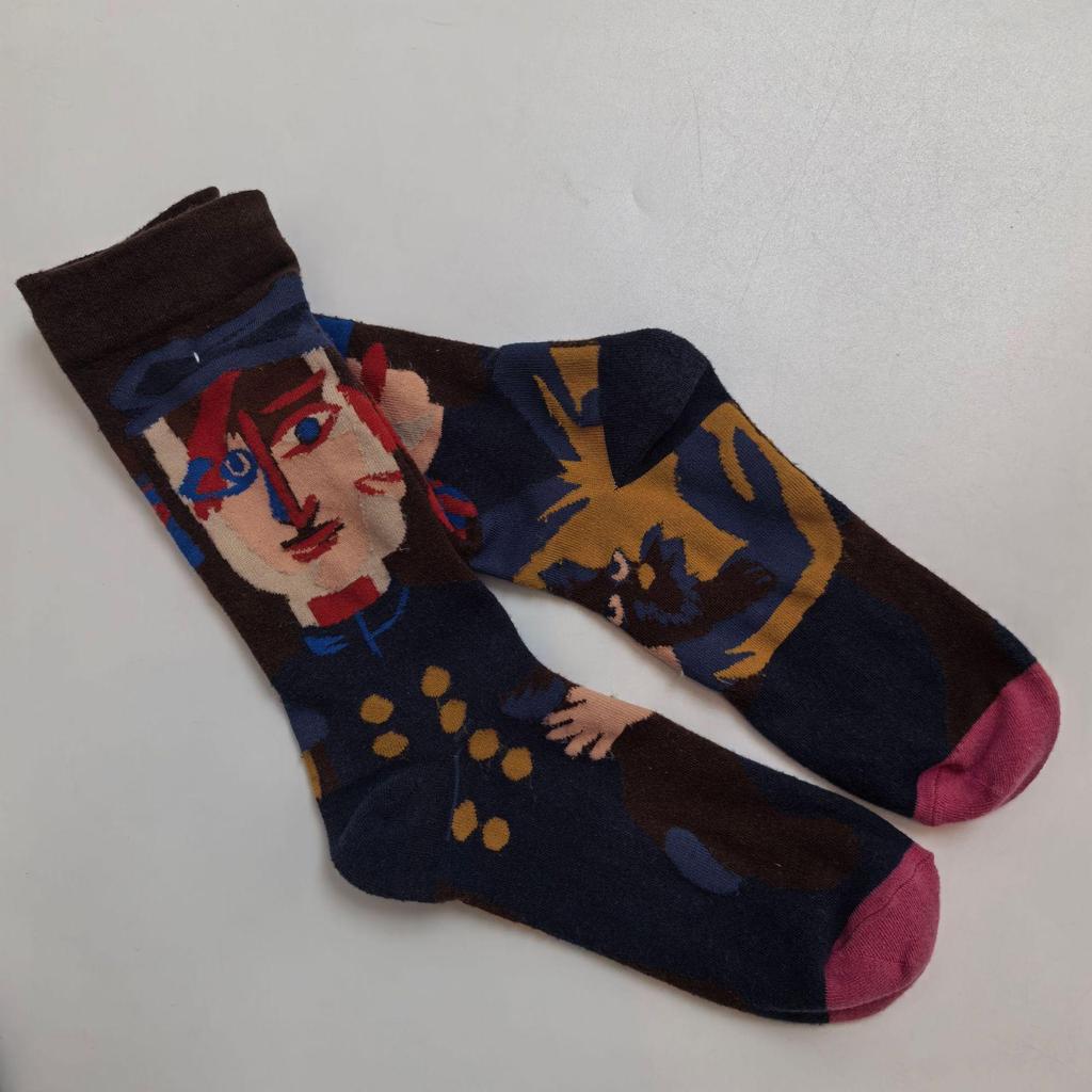 French Artistic Oil Painting Series: Colorful Trendy Mid-Calf Cotton Socks for Women