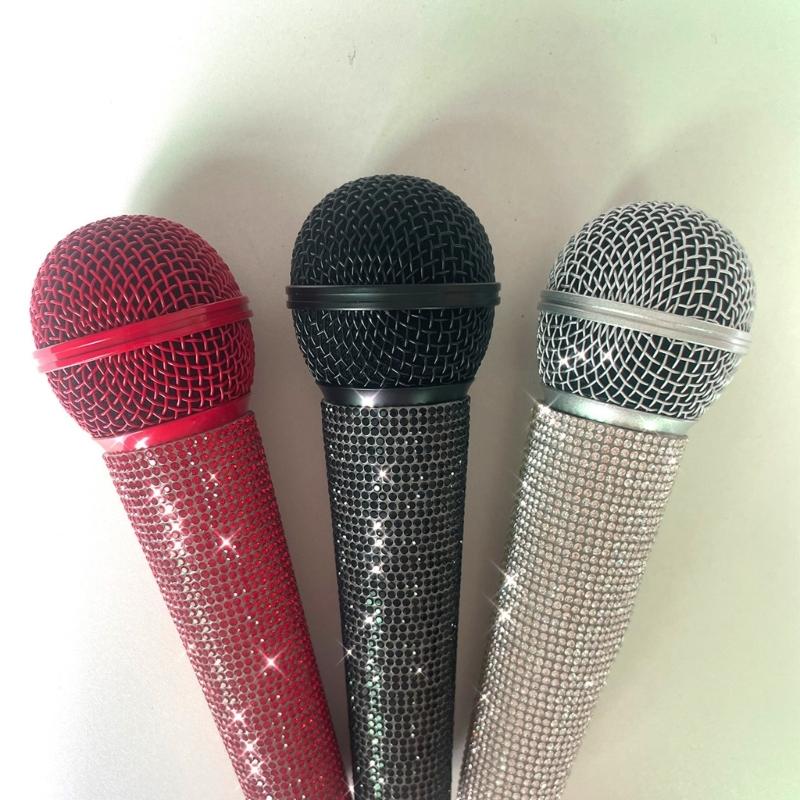 Decorative Microphone Cover Rhinestones Mic Protector Sleeve with Glittering Design for Singers and Performers