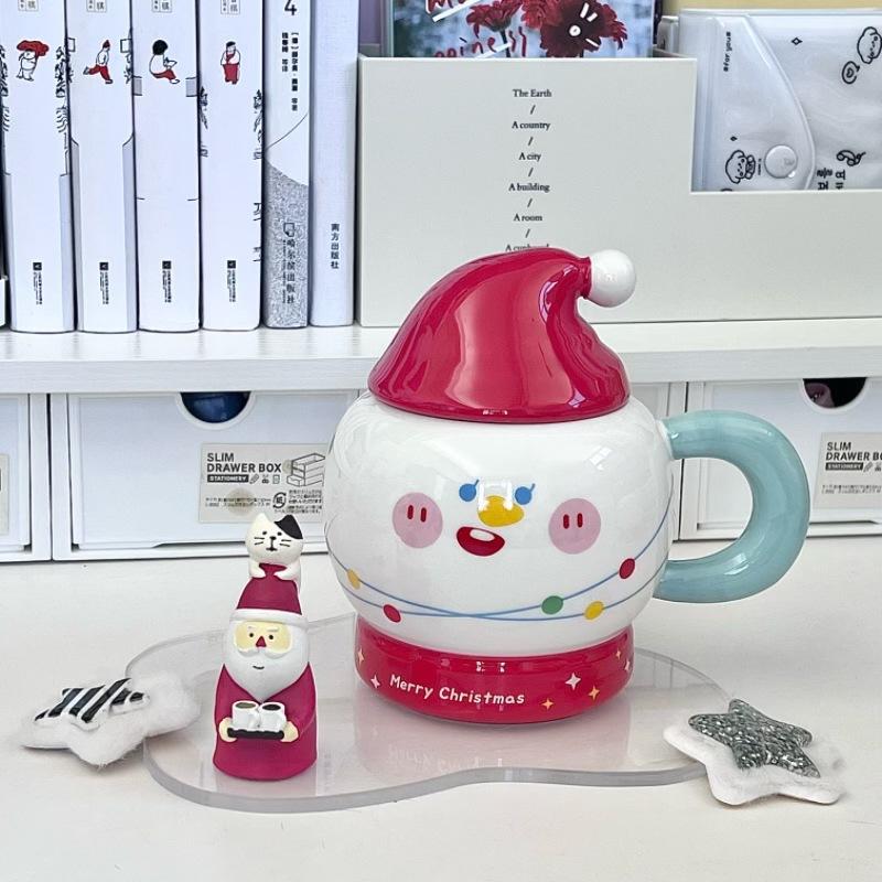 Christmas Gifts for Girlfriends, Birthday Gifts, Christmas Snowman Ceramic Mug with Lid, Girls' Souvenir Gift Box