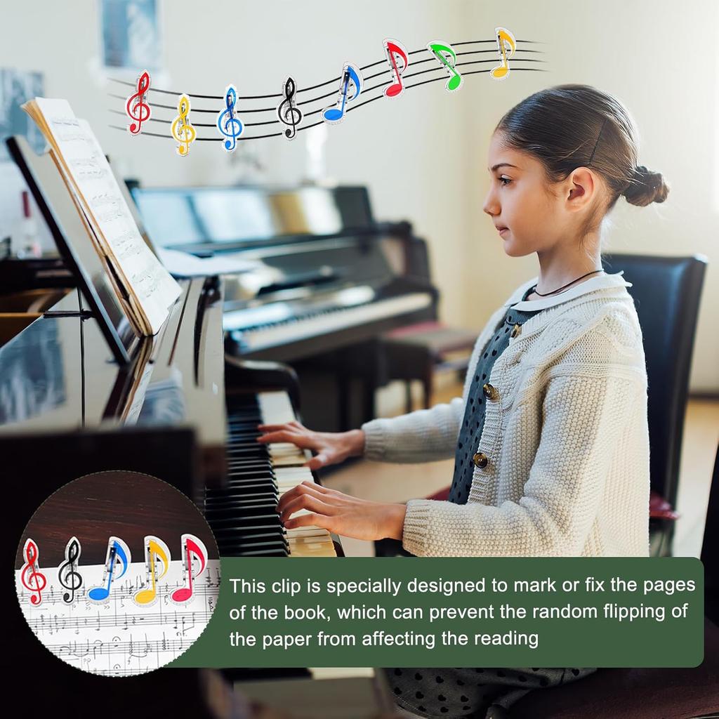 YOKIVE 40 Pcs Music Note Clips, Plastic Music Book Clip, Decoration and Marking, Great for Office/Piano Room (5 Colors, 2.8 x 1.2 Inch)