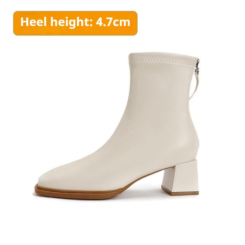 

Французские женские ботильоны на высоком каблуке, модные ботинки на толстом каблуке, из мягкой кожи, весенне-осенние одинарные ботинки, ботинки с квадратным носком 40