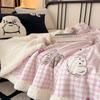 Pink Plaid Thick Blanket Girls Childrens Room Cute Cartoon Animal Bed Blanket Adults Home Travel Autumn and Winter Warm Blankets