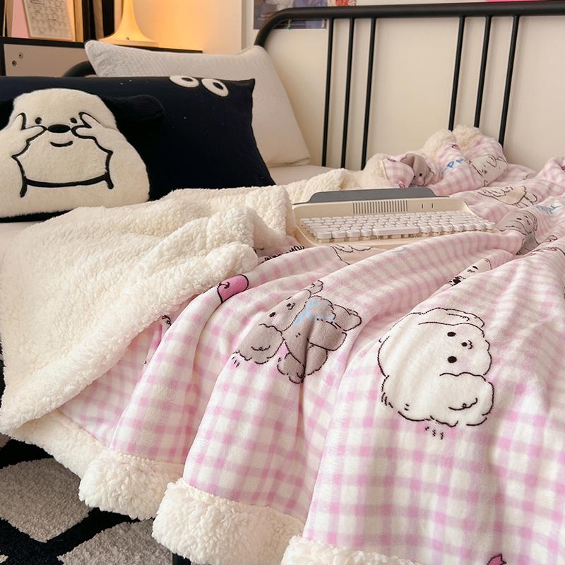 Pink Plaid Thick Blanket Girls Childrens Room Cute Cartoon Animal Bed Blanket Adults Home Travel Autumn and Winter Warm Blankets