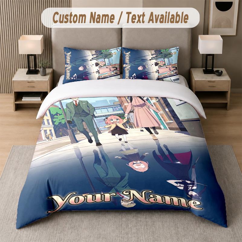 Spy × Family 3Pcs Bedding Set, Personalized Custom Name Text, 1 Duvet Cover & 2 Pillowcases For Bedroom