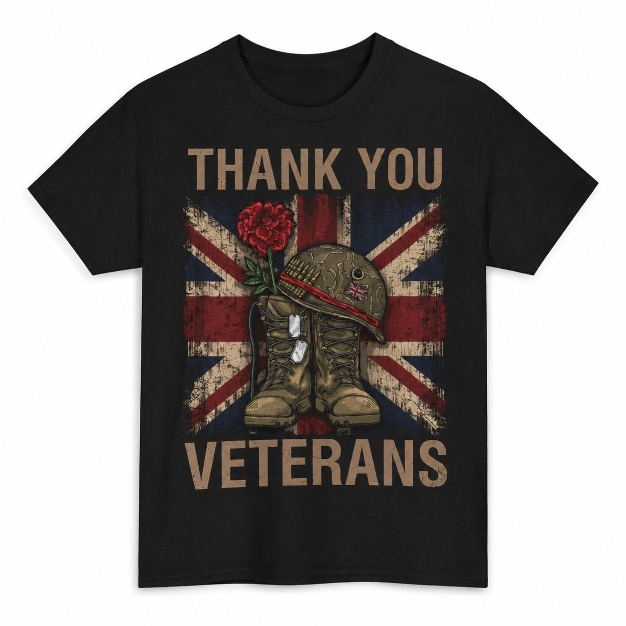 Thank You Veterans T-Shirt British Military Remembrance Union Jack Graphic Tee S