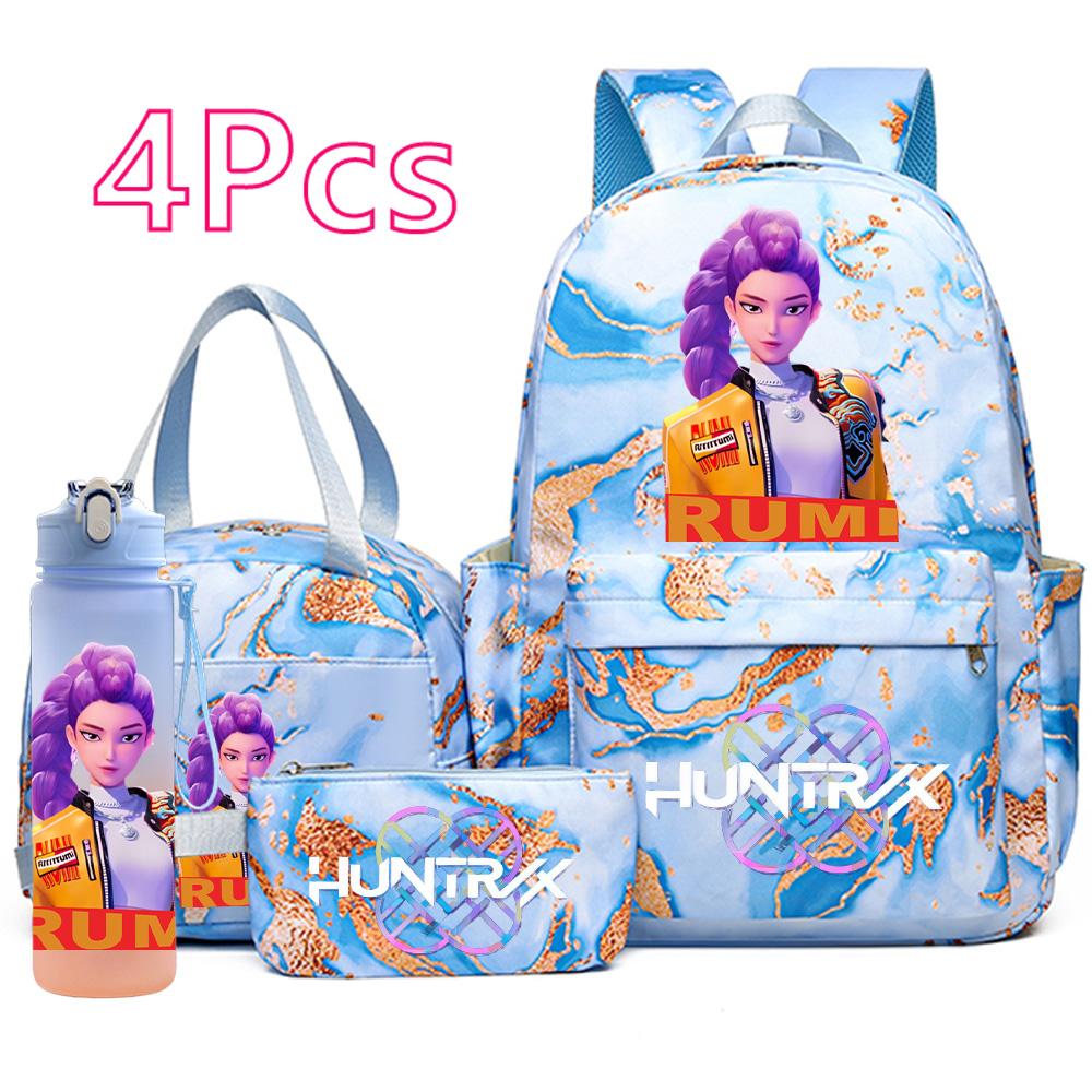

4Pcs/set Anime Demon Hunters Printed Backpack Handbag Pencil Case with 750Ml Water Bottler for Teenager Boy Girl Large Capacity Schoolbag