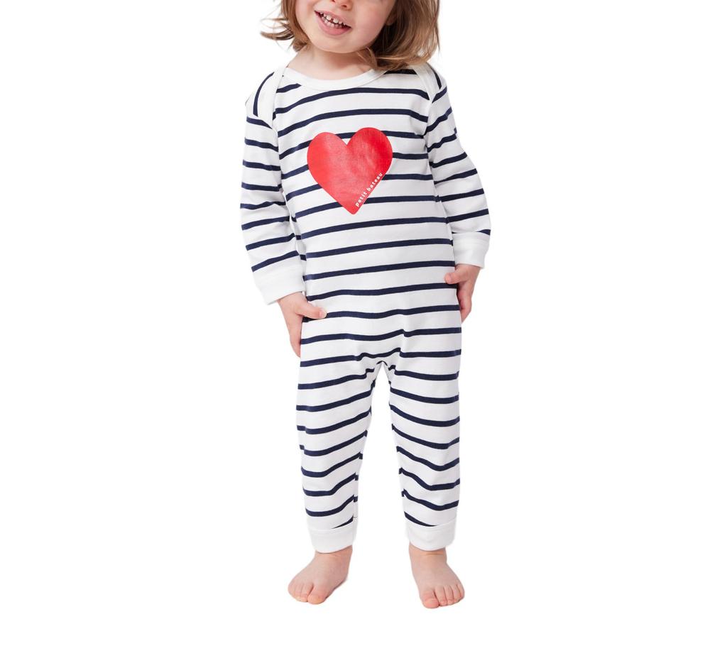 Snapless Romper A0CN4 12 Months 74cm [Petit Bateau] Off-White/Navy