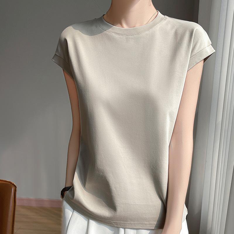 Mercerized Cotton O-neck T-shirt Summer Solid Color Sleeve Top Casual and Comfortable Short-sleeved Women's Clothes