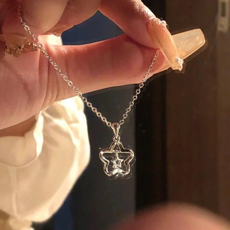 

Hollow Out Stars Stainless Steel Pendant Necklace Simple Y2k Silver Color Necklace For Women Trendy Party Jewelry