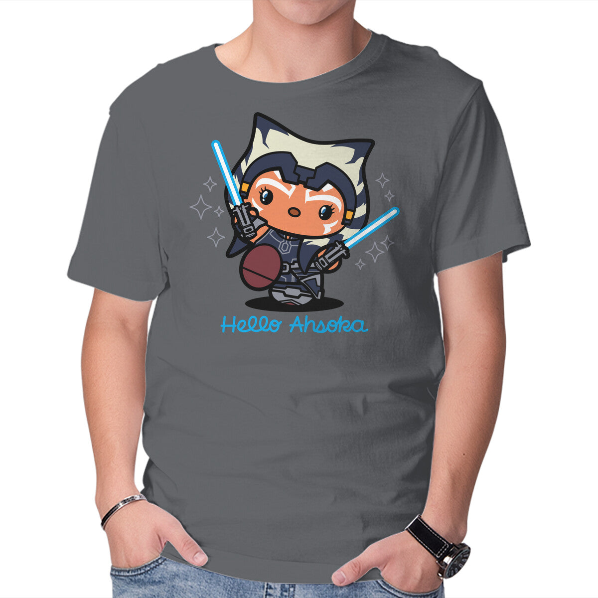 Unisex Crew Neck T-Shirt Hello Ahsoka Graphic Short Sleeve Casual Tee M
