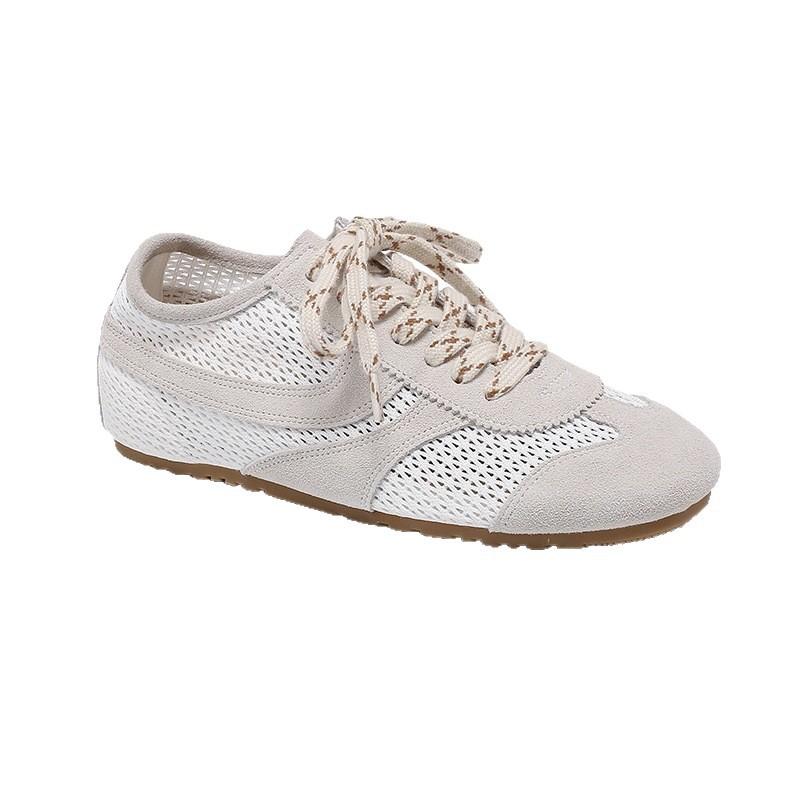 Leather German training shoes women's 2025 summer new mesh breathable retro casual sports shoes flat bottom low top board shoes women