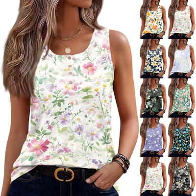 Womens Tank Tops Summer Sleeveless Tops Loose Button Shirts Neck Dress Casual Vest Clothes