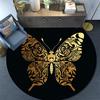 Golden Butterfly Round Area Rug,Carpet Rug for Living Room Bedroom Sofa Playroom Decor,Non-slip Floor Mat