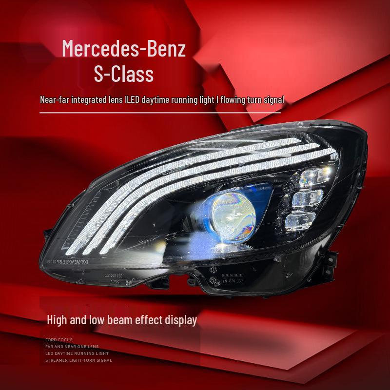 Compatible with 07-10 Mercedes-Benz C-Class W204 Headlight Assembly, Maybach LED Daytime Running Light Lens.