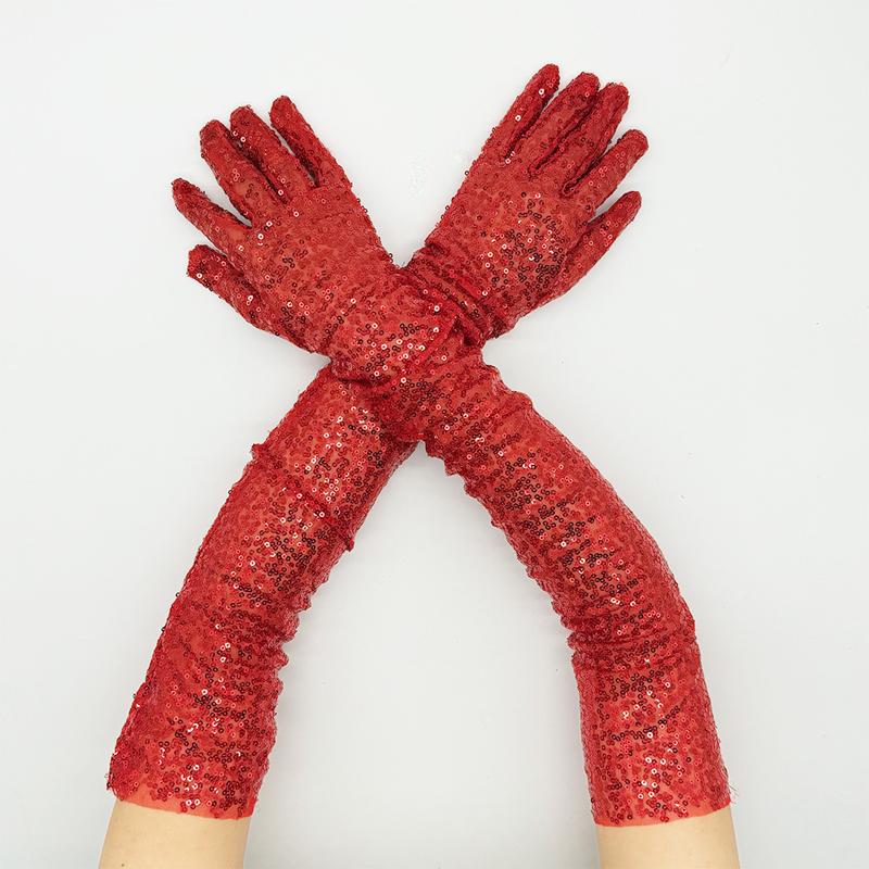 Long Glitter Elastic Fingerless Gloves Sparkly Sequin Performance Party Holiday Stage Costume Accessory Gloves