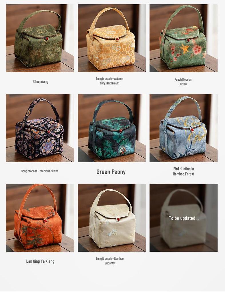 Portable Shockproof Quilted Silk Tea Set Bag - Handheld, Thickened, Outdoor Travel Protection