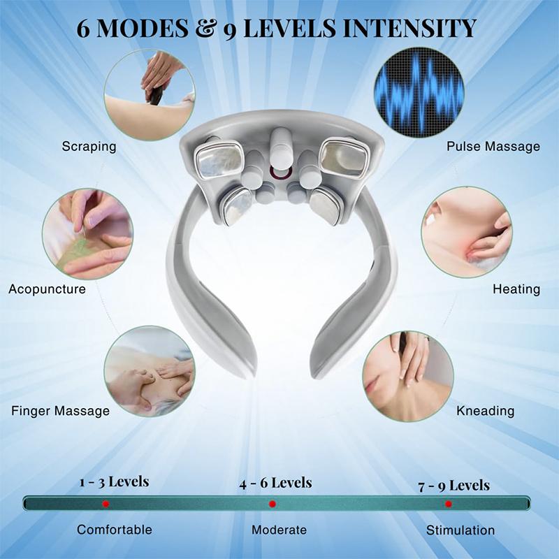 Smart TENS Pulse Wireless Neck Shoulder Back Massager Cervical Pain Relief Heating Relaxation Therapy Muscle Punch Rechargeable