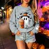 Unisex Halloween Print Long Sleeve Neck Pullover Sweatshirt, Lightweight Casual Top for Men and Women